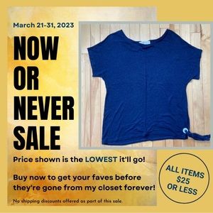 MICHAEL MICHAEL KORS Navy Blue Linen-blend Short Sleeve Side-tie Top, Medium